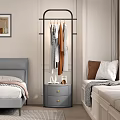Stylish Modern Clothes Rack With Hanging Clothes In Bedroom Near Bedside Table And Design