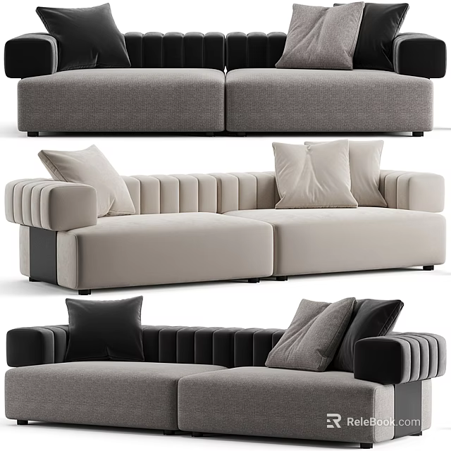 Modern Stylish Two Seater Sofa Design With Plush Cushions And Tufted Armrests In Neutral Tones 3d model 