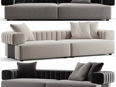 Modern Stylish Two Seater Sofa Design With Plush Cushions And Tufted Armrests In Neutral Tones 3d model