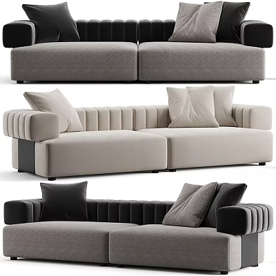 Modern Stylish Two Seater Sofa Design With Plush Cushions And Tufted Armrests In Neutral Tones 3d model