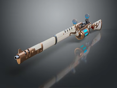 Futuristic Sci Fi Weapon with White Gold Body Blue Glowing Elements Telescopic Sights Mechanical Design 3d model