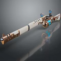 Futuristic Sci Fi Weapon with White Gold Body Blue Glowing Elements Telescopic Sights Mechanical Design