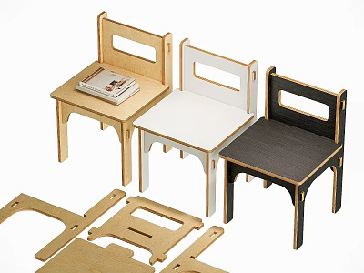 Multi Colored Wooden Dining Chairs With DIY Assembly Parts And Simple Modern Design 3d model