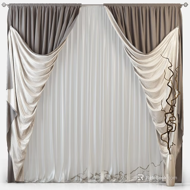 Luxurious Light Gray And Beige Curtains For Elegant Home Interior Design 3d model