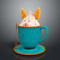 Whipped Cream Topped Dessert In Blue Decorative Cup With Rabbit Ear Cookies