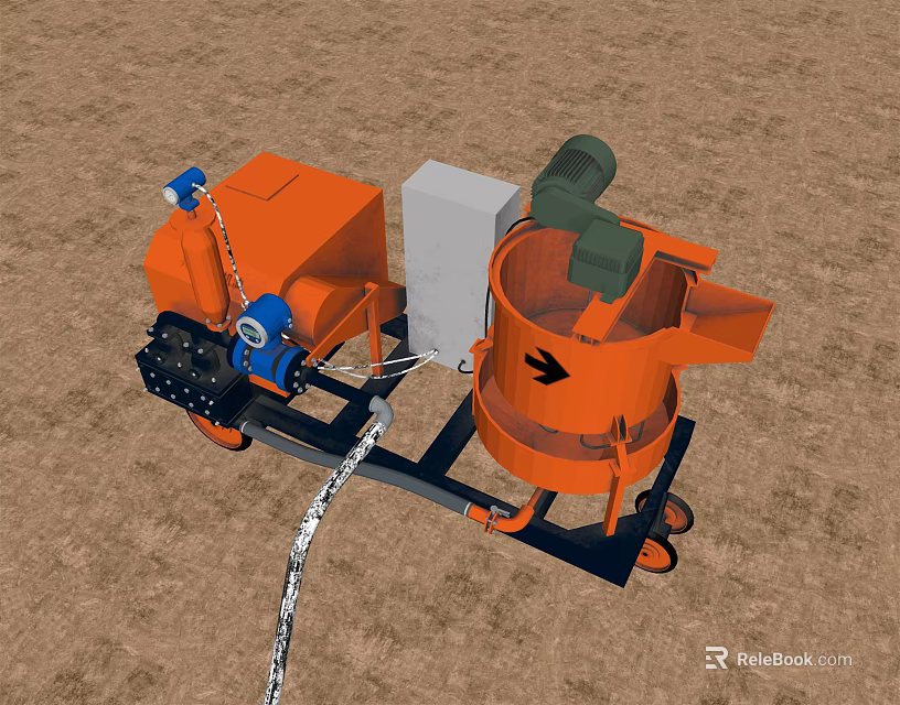 Orange Mobile Industrial Equipment With Mixing Barrel And Control Unit 3d model 