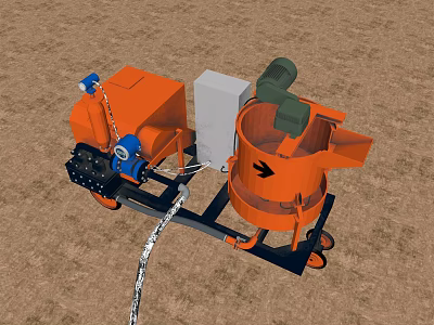 Orange Mobile Industrial Equipment With Mixing Barrel And Control Unit 3d model