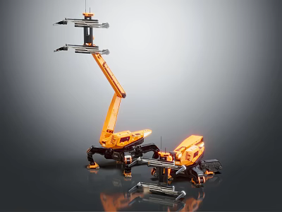 Industrial Multi Joint Robotic Arm With Orange Hydraulic Structure And Crawler Base 3d model