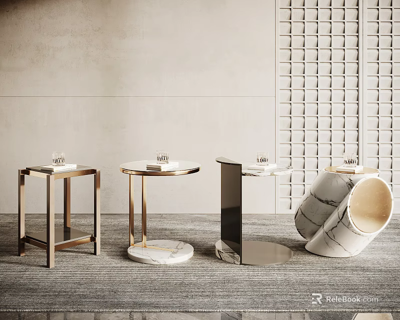 Modern Side Tables With Metal Frames And Marble Tops For Contemporary Interior 3d model