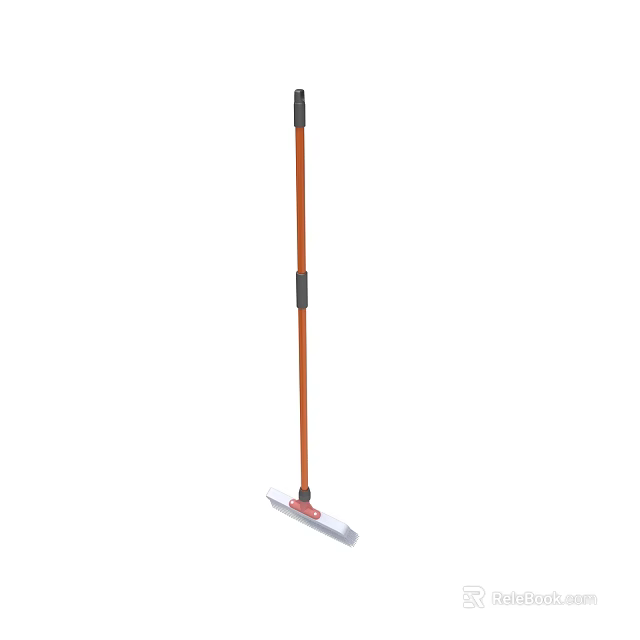 Durable Orange Mop With Long Handle Gray Grip And White Cleaning Head 3d model 