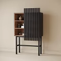 Modern Black Decorative Cabinet With Vertical Slat Design Open Shelves And Metal Legs