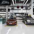 4S Auto Showroom Displaying Sedan And SUV Vehicles In Modern Store Interior