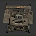 Old Rusty Truck with Open Bed and Wooden Rails on Dark Background
