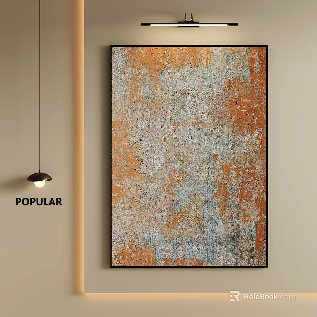 Popular Abstract Painting With Textured Orange Gray Blue Tones On Beige Wall Interior 3d model 