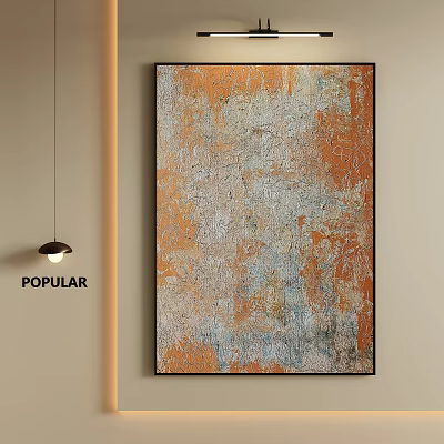 Popular Abstract Painting With Textured Orange Gray Blue Tones On Beige Wall Interior 3d model