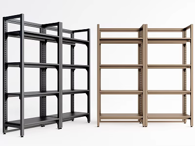 Black and Brown Metal Display Shelving Units with Multi-tiered Shelves for Retail Stores 3d model