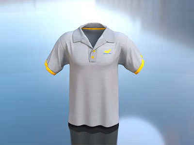 Gray Polo Shirt With Yellow Cuff And Collar Details For Daily Use 3d model
