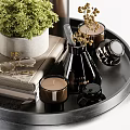 Modern Decorative Ornament Combination With Metallic Vase Dried Flowers Green Plants Trays And Candles