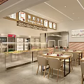 Burghe Snacks Restaurant With Open Counter Area Tables Red Napkins Menu Posters And Refrigerated Displays