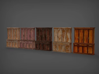 Wooden Wardrobes With Various Colors And Styles Arranged In A Row Design 3d model