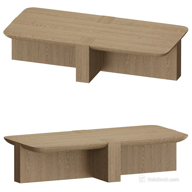 Modern Minimalist Wooden Coffee Table With Segmented Design And Natural Wood Grain 3d model 