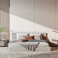 Modern Double Bed Interior With Plush Pillows Cozy Blanket Bedside Tables Lamp And Plant