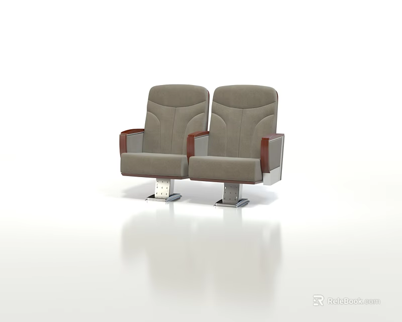 Gray Fabric Upholstered Single Seater Sofa With Wooden Armrests And Metal Base 3d model 