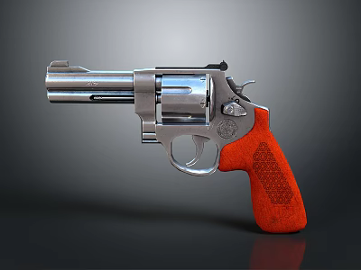 Classic Revolver With Silver Metal Body And Orange Textured Grip Design 3d model