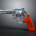 Classic Revolver With Silver Metal Body And Orange Textured Grip Design