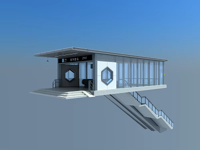 Modern Station With Transparent Glass Facade White Roof And Staircase Structure 3d model
