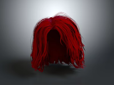 Red Hair Wig With Natural Head Shape And Gray Background Lighting 3d model