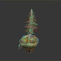 Beautiful Scenic Floating Island with Lush Pine Tree Green Grass Colorful Mushrooms and Flowers