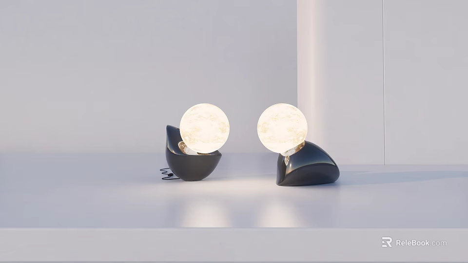 Modern Table Lamps With Spherical Lampshades And Black Bases On White Surface 3d model 