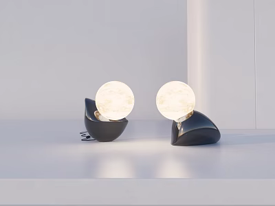 Modern Table Lamps With Spherical Lampshades And Black Bases On White Surface 3d model
