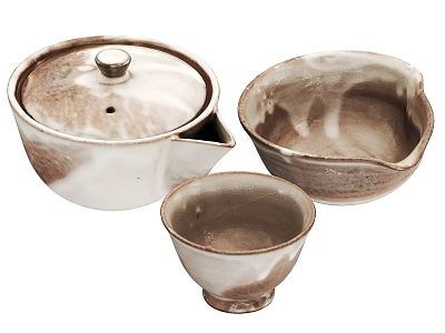 Handcrafted Ceramic Tea Set With Brown White Glaze And Natural Texture Teapot Teacup 3d model