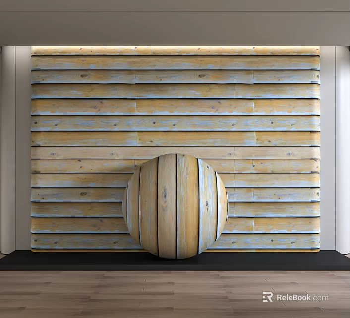 Modern Wooden Wall Panels With Horizontal Wood Grain And Spherical Decor 3d model 