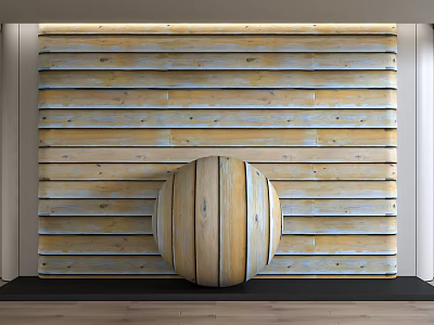 Modern Wooden Wall Panels With Horizontal Wood Grain And Spherical Decor 3d model