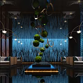 Luxury Shop Front Desk Design With Modern Chandelier Sofa And Waterfall Wall