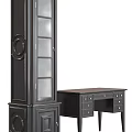 Traditional Black Desk With Drawers And Two Tall Glass Front Cabinets
