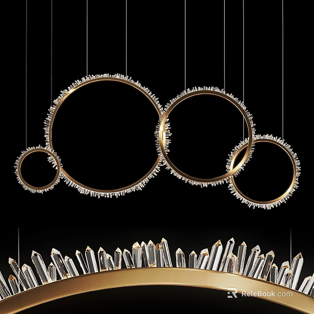 Elegant Modern Chandelier With Circular Frames And Crystal Accents For Contemporary Interior Spaces 3d model 