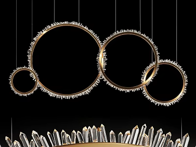 Elegant Modern Chandelier With Circular Frames And Crystal Accents For Contemporary Interior Spaces 3d model