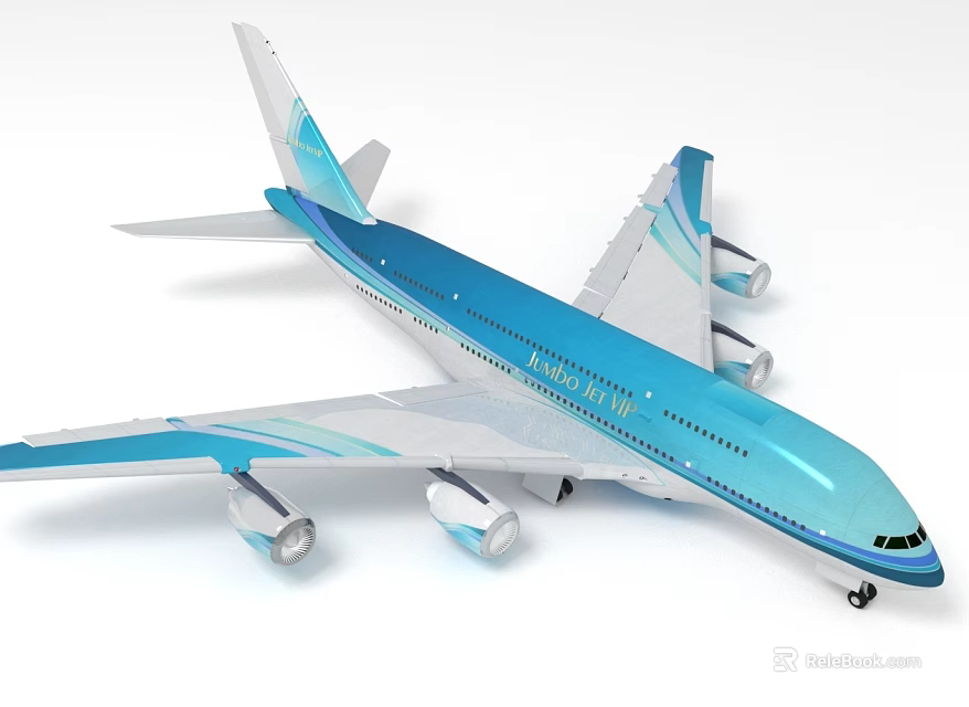 Blue And White Airliner With Streamlined Exterior Design 3d model 