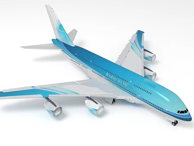 Blue And White Airliner With Streamlined Exterior Design 3d model