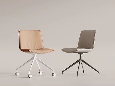 Beige and Gray Modern Office Chairs Leather Upholstered with Sleek Metal Base and Wheels 3d model