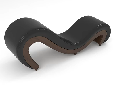 Black Leather Chaise Lounge With Curved Design And Wooden Legs In Modern Style 3d model