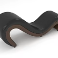 Black Leather Chaise Lounge With Curved Design And Wooden Legs In Modern Style