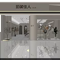 Elegant Modern Clothing Store With Window Display Mannequins Green Plants And Interior Lighting