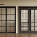 Modern Hinged Doors With Black Frames And Ribbed Grid Glass Panels Showcase Design 3d model