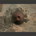 Aerial View Of Stunning Volcanic Landscape With Red Crater And Desert Terrain