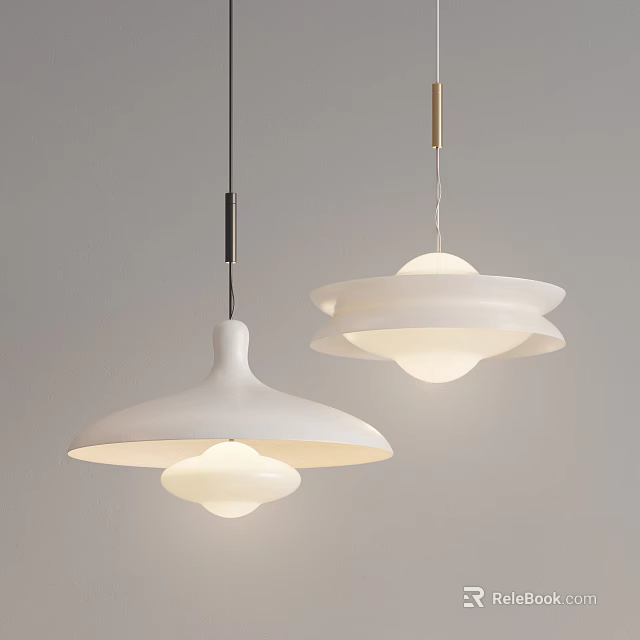 Modern Minimalist Pendant Lights With White Layered Shades And Sleek Design In Interior 3d model 